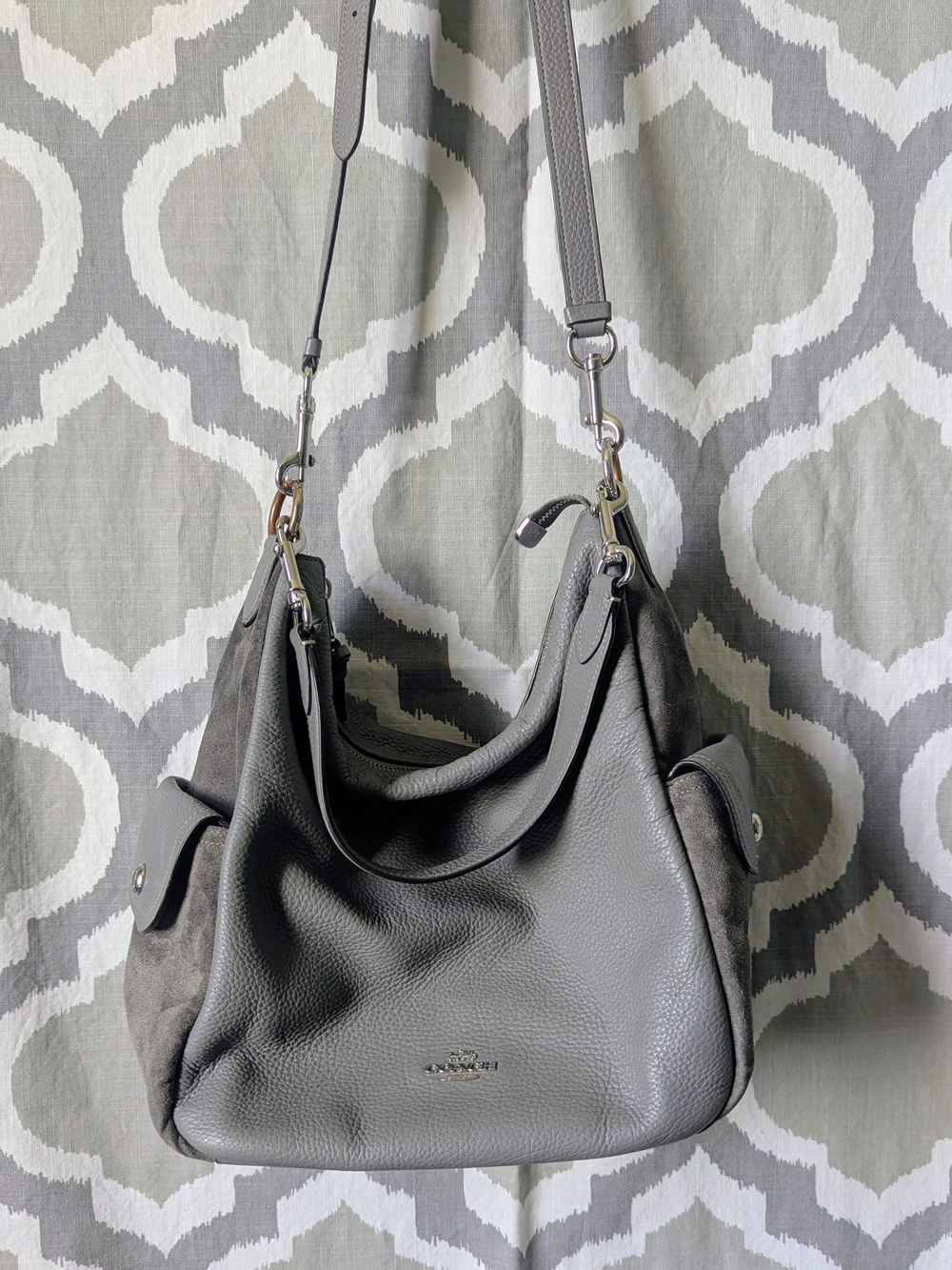 Coach Gray Pebbled Leather Shoulder Bag
